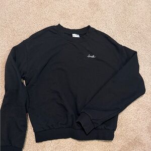 H&M Black Crewneck Sweater with Subtle Embroidery